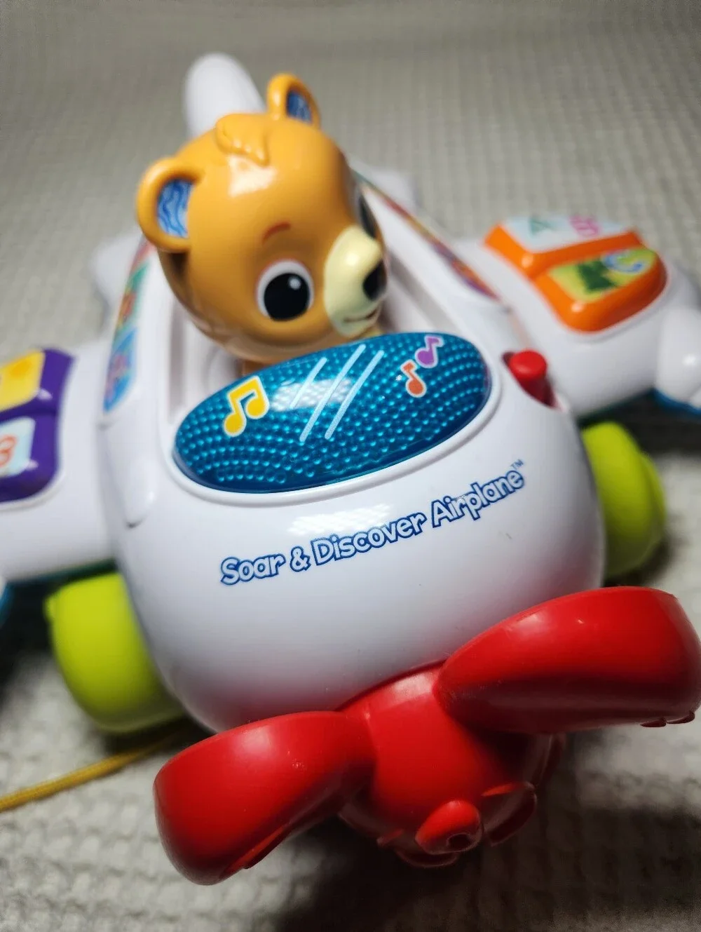 Educational Pull-Along Airplane Toy with Yellow Bear